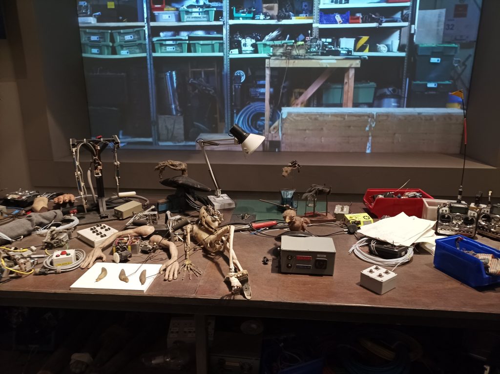 A workbench with animatronics