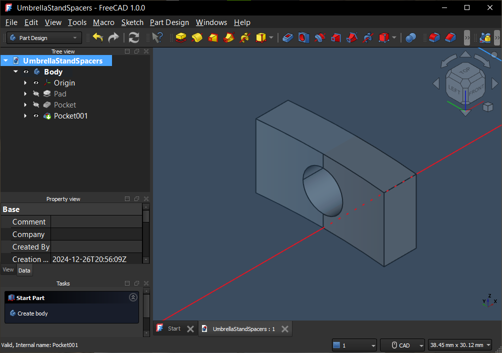 A screenshot of the FreeCAD interface with a curved spacer.