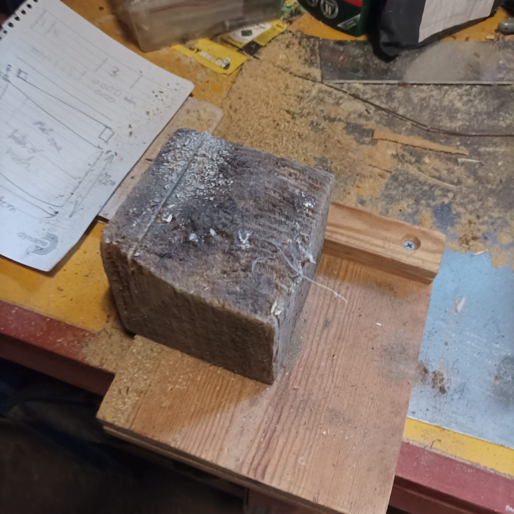 A old wooden block on the bench